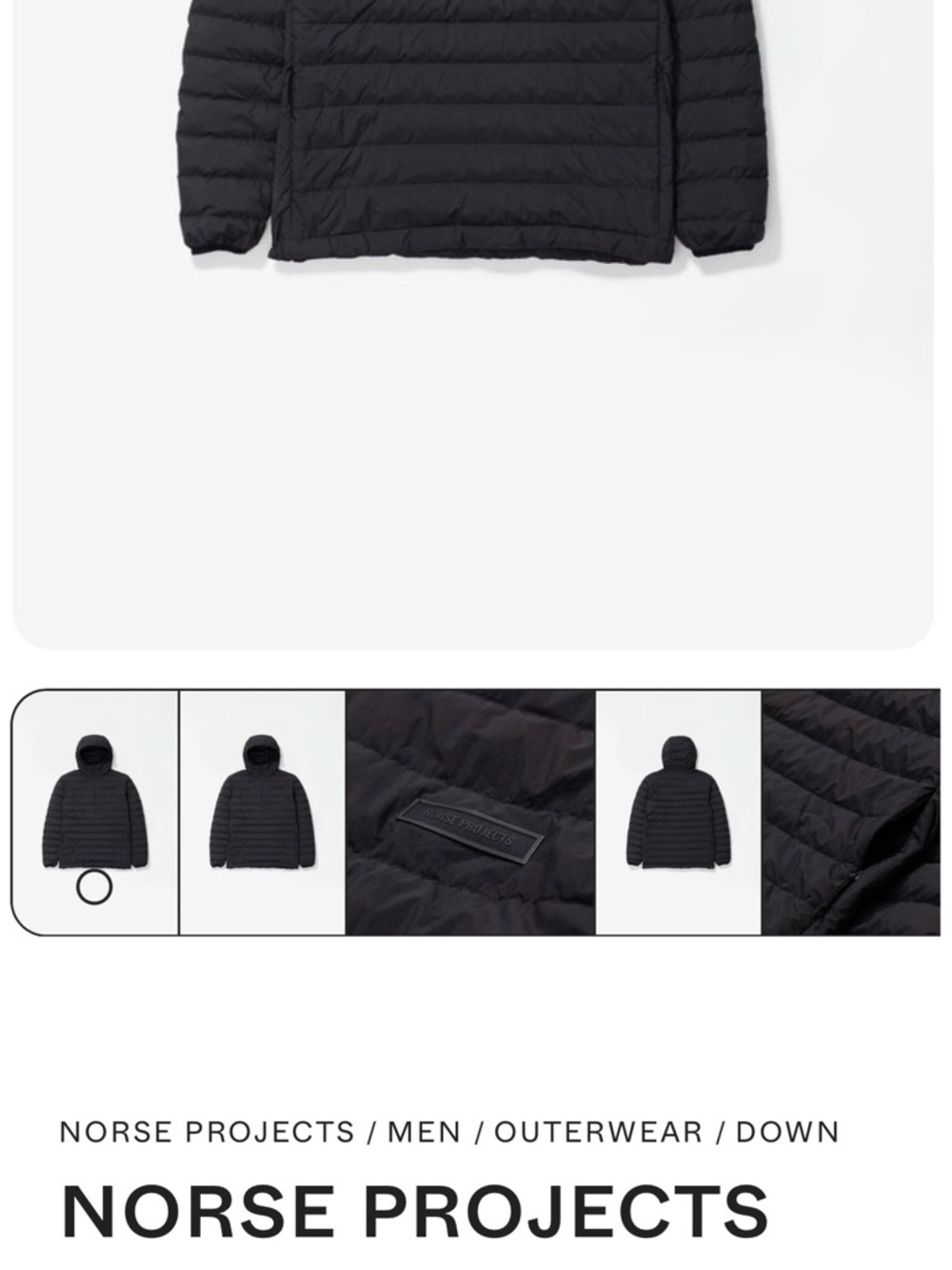 Norse Projects Black Quilted Down Puffer Jacket with Hood large